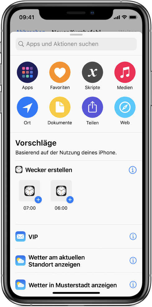 Von Siri vorgeschlagene Aktionen