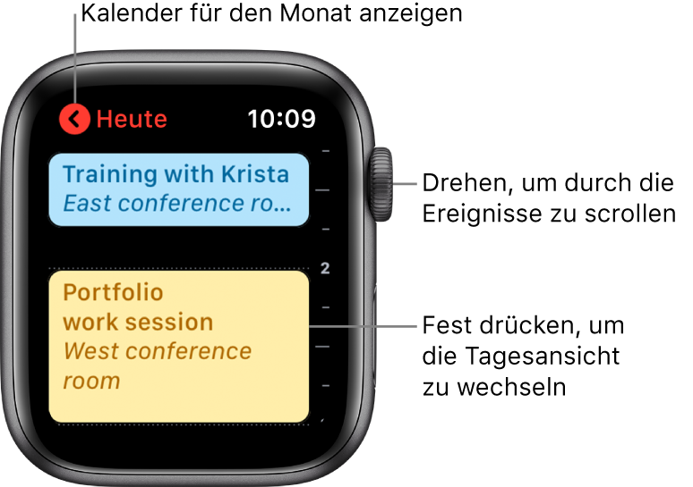 App „Kalender“ mit der Ereignisliste für den Tag.