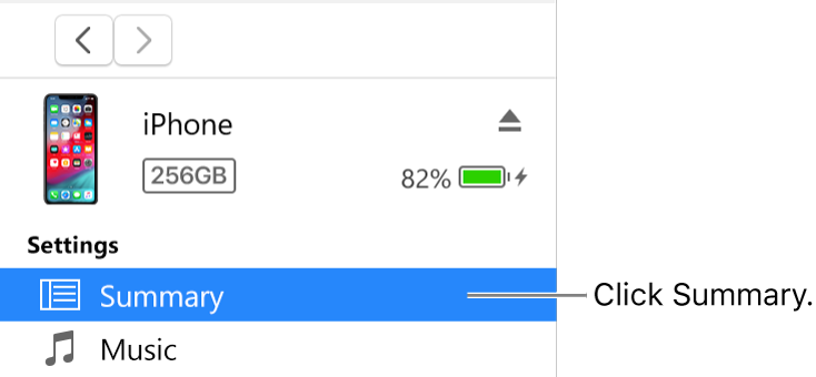 The Device window, with Summary selected in the sidebar on the left.