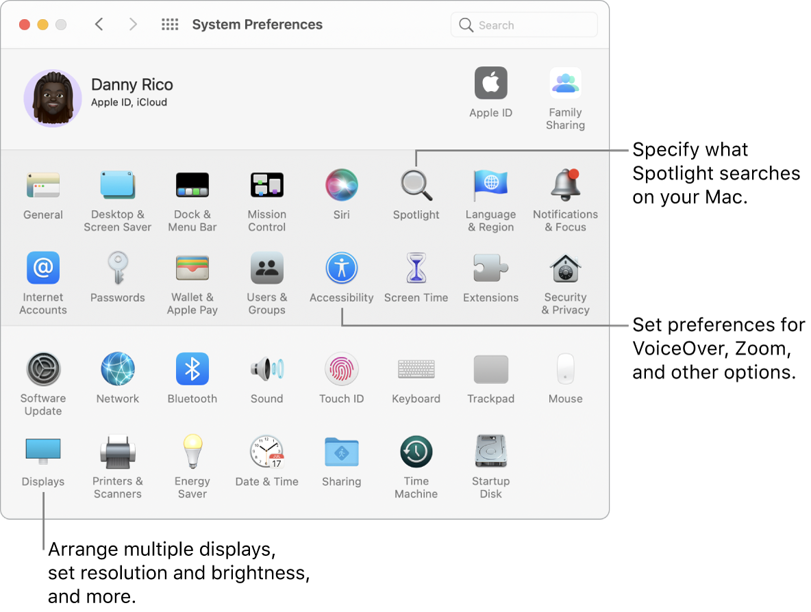 The system preferences window.