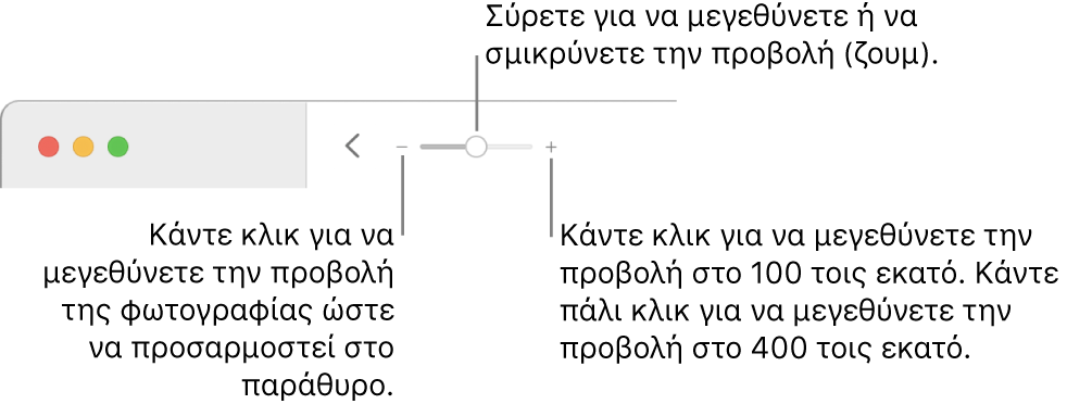 Η γραμμή εργαλείων όπου εμφανίζονται χειριστήρια ζουμ.