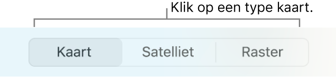 De knoppen 'Kaart', 'Satelliet' en 'Raster'.