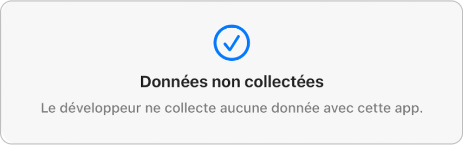 Une partie de la page principale Mac App Store, affichant l’engagement de confidentialité du développeur de l’app sélectionnée.