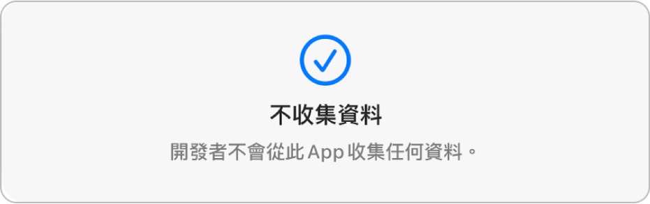 Mac App Store 主頁面的一部份，顯示所選 App 的開發者私隱政策。