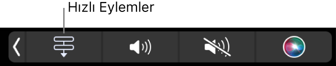 Touch Bar Control Strip’de Hızlı Eylemler düğmesi.