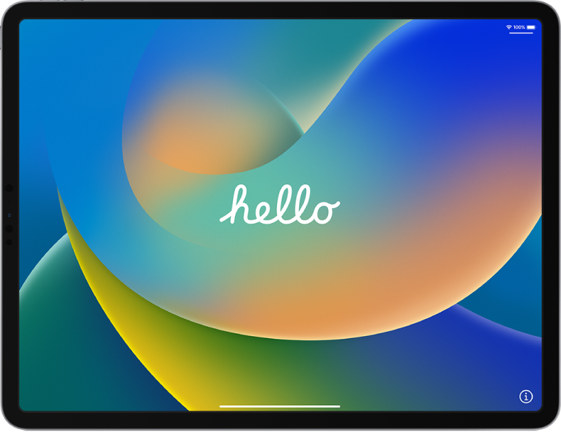 The Hello screen that appears when you first turn on your iPad.