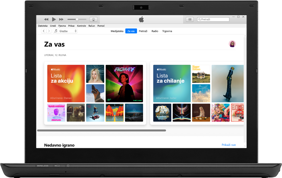 PC s uslugom Apple Music Za vas.