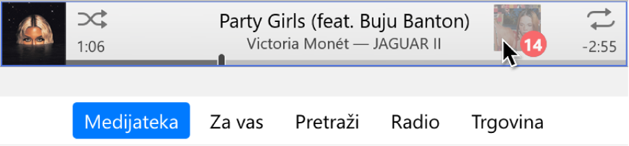 Povlačenje albuma na vrh prozora iTunes.