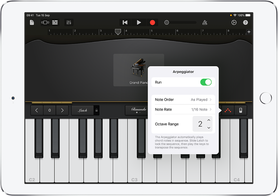 Keyboard Arpeggiator controls