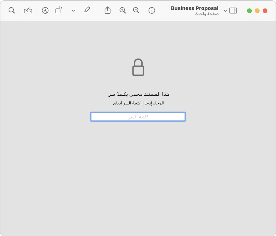 مستند PDF محمي بكلمة سر تظهر عليه أيقونة قفل وحقل نصي لإدخال كلمة السر لفتحه.