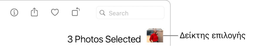 Μια ένδειξη επιλογής που δείχνει ότι έχουν επιλεχθεί τρεις φωτογραφίες.