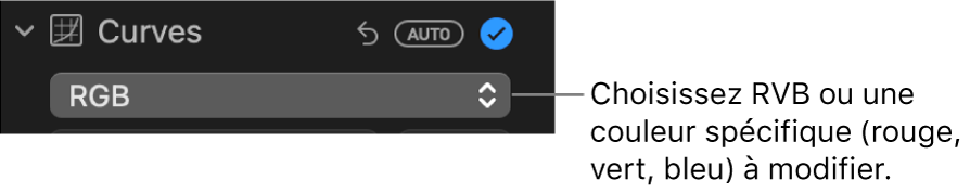 Les commandes Courbes dans la sous-fenêtre Ajuster, avec RVB sélectionné dans le menu local.