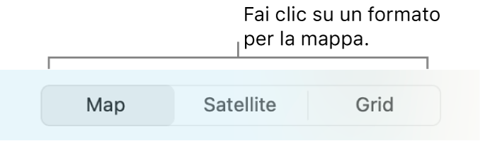 Pulsanti Mappa, Satellite e Griglia.