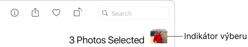 Indikátor výberu, ktorý zobrazuje tri vybrané fotky.