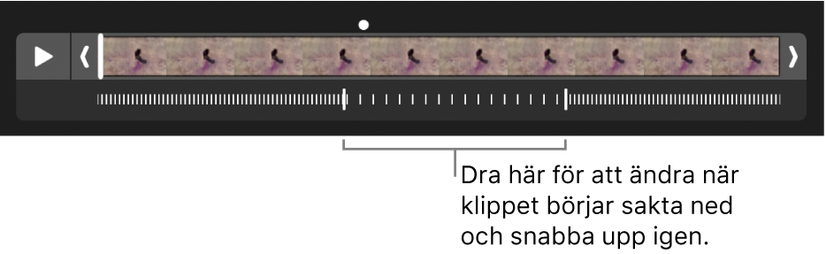 Ett videoklipp i slowmotion med handtag som du kan dra för att ändra var videon ska gå långsammare och var den ska gå snabbare igen.