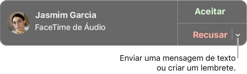 Clique na seta ao lado de Recusar, na notificação, para enviar uma mensagem de texto ou criar um lembrete.