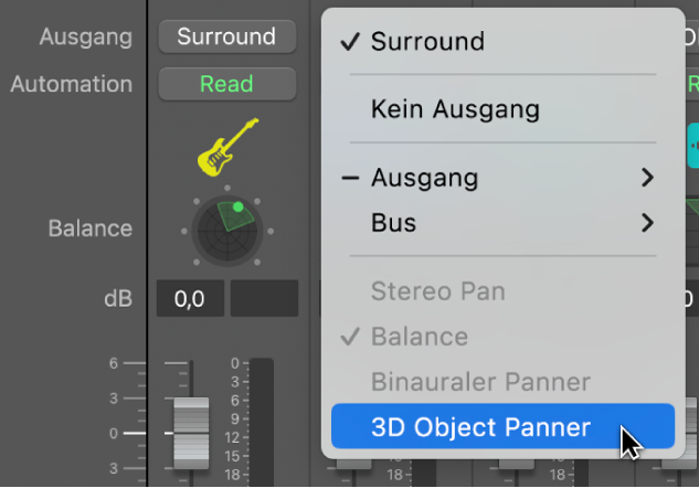 Abbildung. 3D Object Panner im Output-Slot.