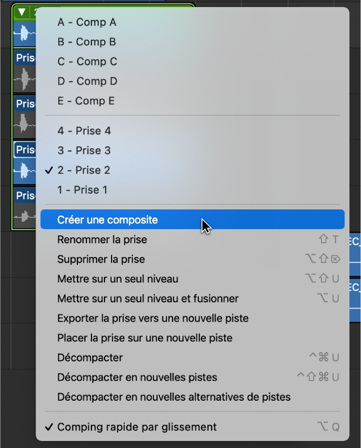 Figure. Sélection de Créer une composite dans le menu local.