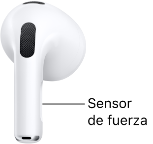 El botón sensible a la presión de los AirPods (tercera generación) se encuentra en el extremo de cada uno de tus AirPods.