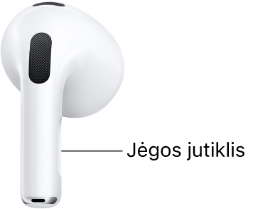 Jėgos jutiklis yra kiekvienos „AirPods“ (3 kartos) ausinės kojelėje.