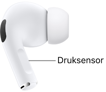 De locatie van de druksensor op de AirPods Pro (1e generatie), op de steel van beide AirPods.