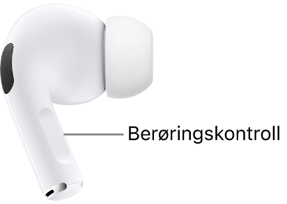 Plasseringen av berøringskontrollen på AirPods Pro (andre generasjon) langs stilken på hver AirPod.