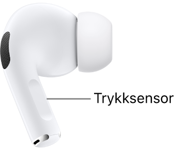 Plasseringen av trykksensoren på AirPods Pro (første generasjon) langs stilken på hver AirPod.