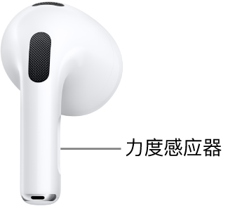 AirPods（第 3 代）的力度感应器位于两只 AirPods 的耳机柄上。