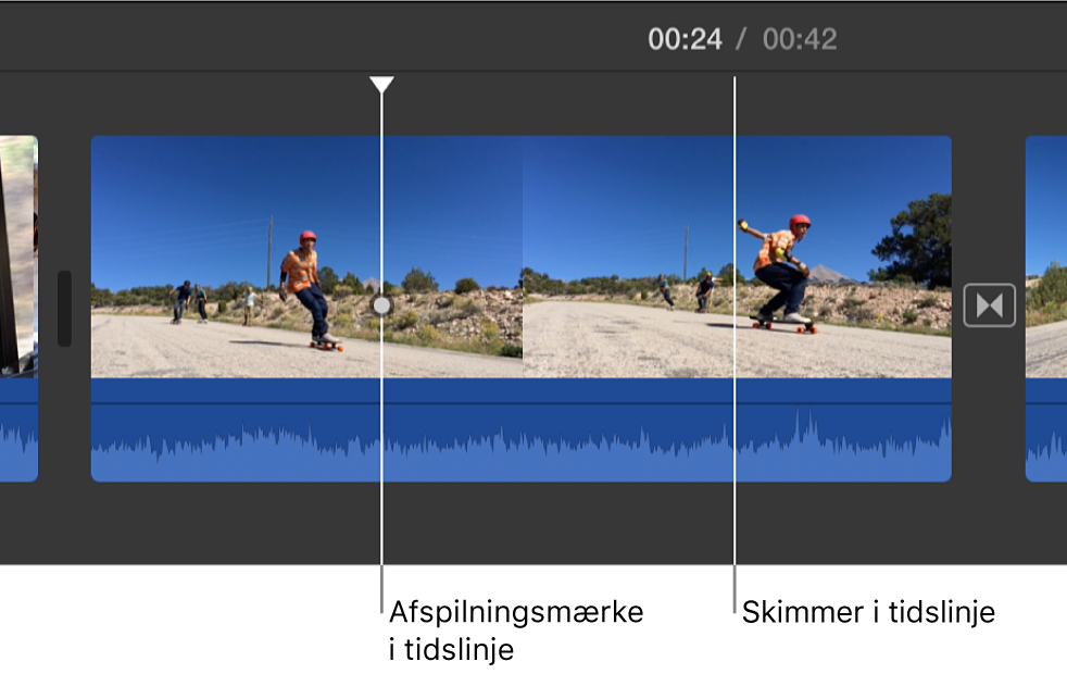 Afspilningsmærke og skimmer på tidslinjen