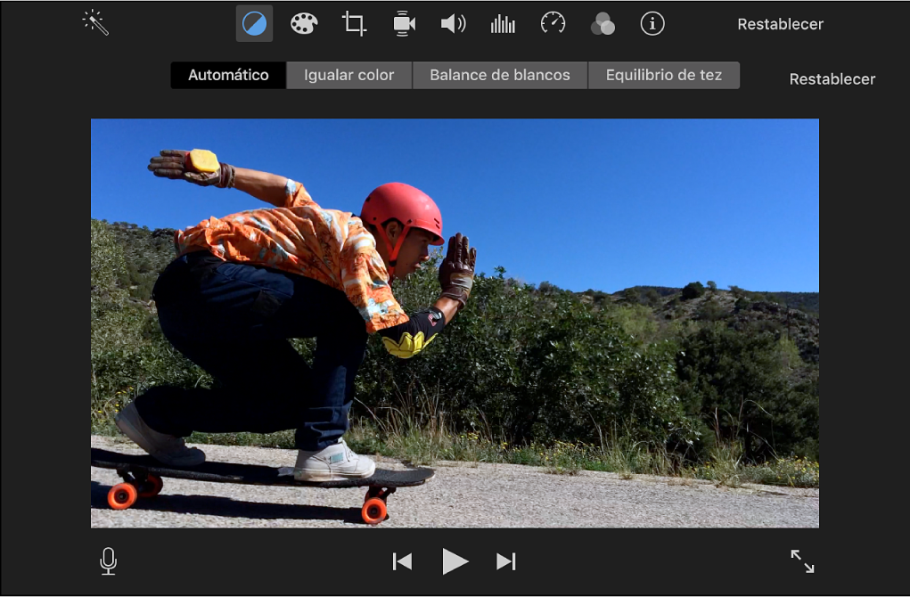 Visor con el ajuste de color automático aplicado a la película