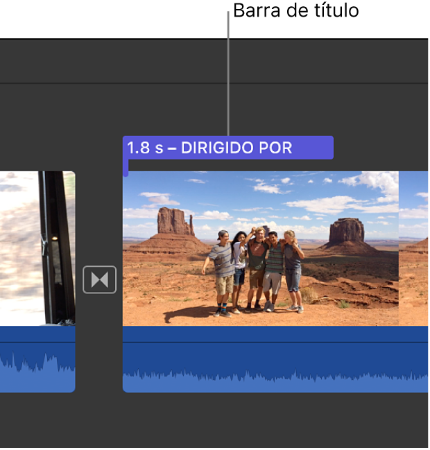 Barra de título encima de un clip en la línea de tiempo