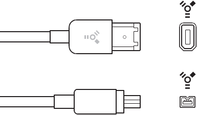 FireWireの4ピンコネクタと6ピンコネクタ