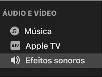 Opção Efeitos sonoros selecionada na barra lateral