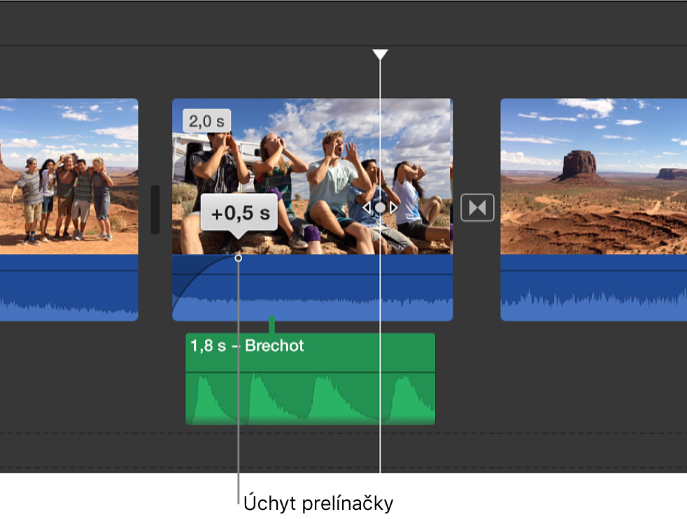 Úchyt prelínania v audio časti klipu na časovej osi