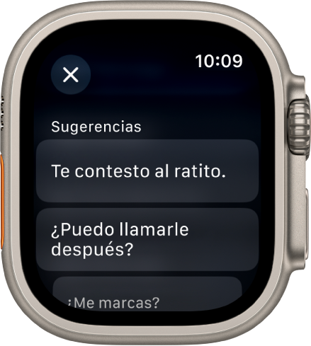 La app Mail mostrando tres respuestas inteligentes.