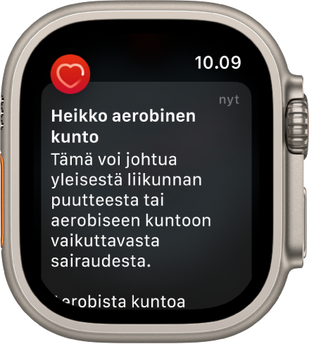 Syke-hälytys, joka kertoo heikosta aerobisesta kunnosta.