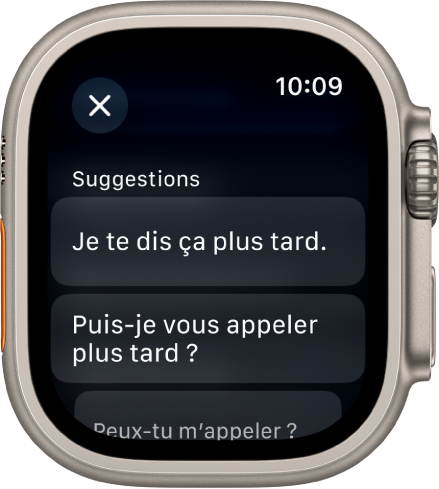 L’app Mail présentant trois réponses intelligentes.