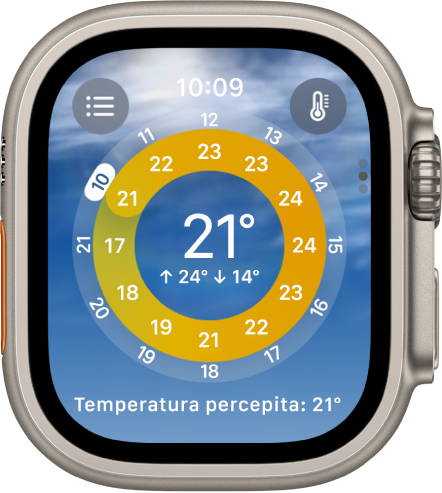 La schermata “Condizioni meteo” nell’app Meteo.