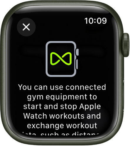 A pairing screen that appears when you pair your Apple Watch with gym equipment.