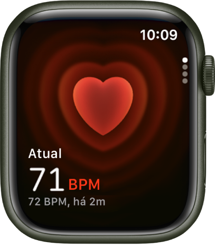 App Batimentos, com os batimentos atuais na parte inferior esquerda e a última leitura em uma fonte menor abaixo disso.