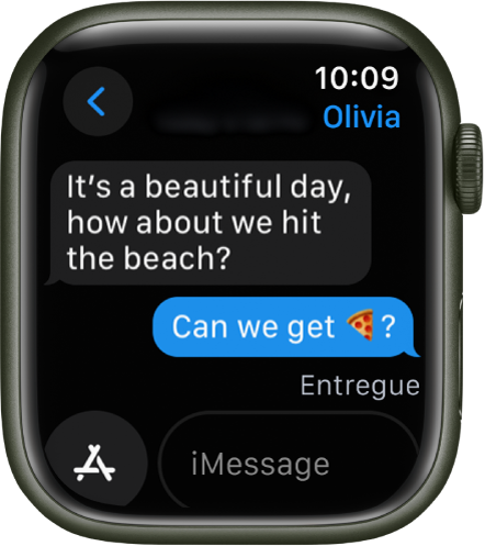 O Apple Watch mostrando uma conversa no app Mensagens.