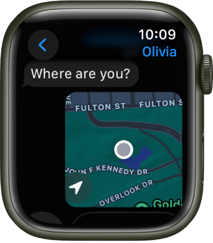 Ứng dụng Tin nhắn đang hiển thị một bản đồ về một vị trí được chia sẻ.