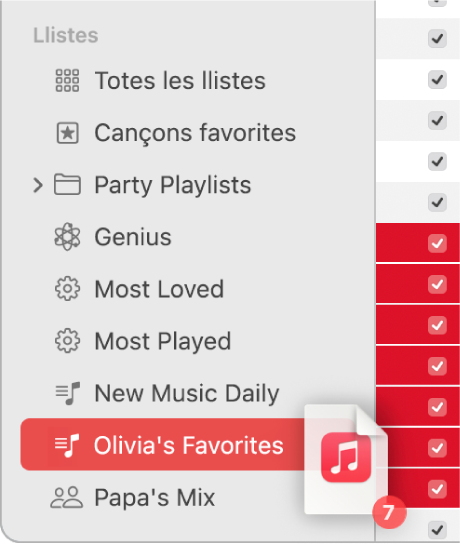 Un àlbum arrossegat a una llista de reproducció. La llista de reproducció està ressaltada.