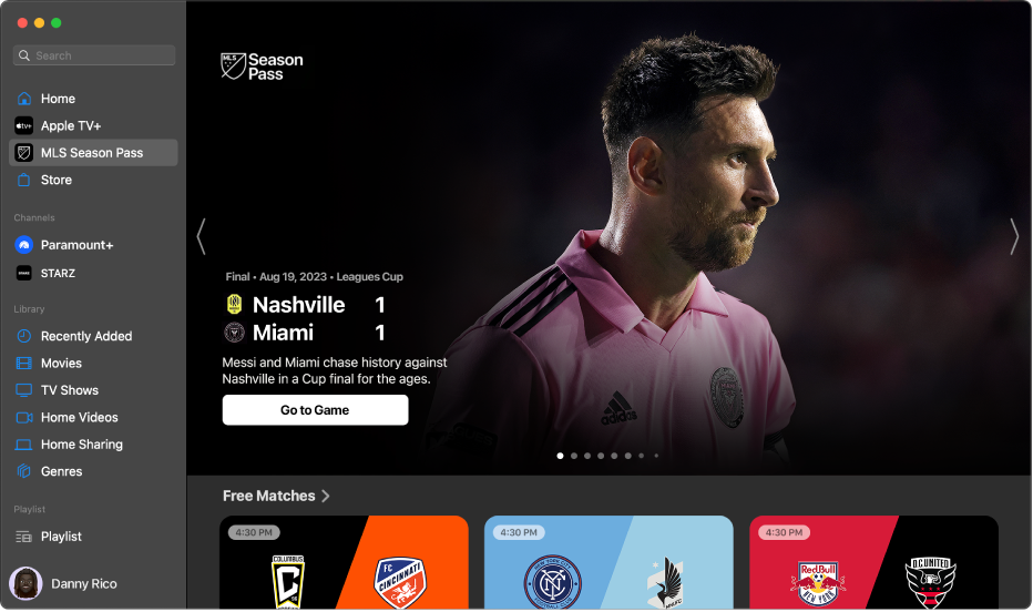 Screen showing MLS Season Pass