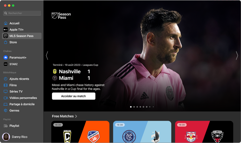 Écran affichant « MLS Season Pass »