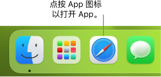 程序坞中的 Safari 浏览器图标。