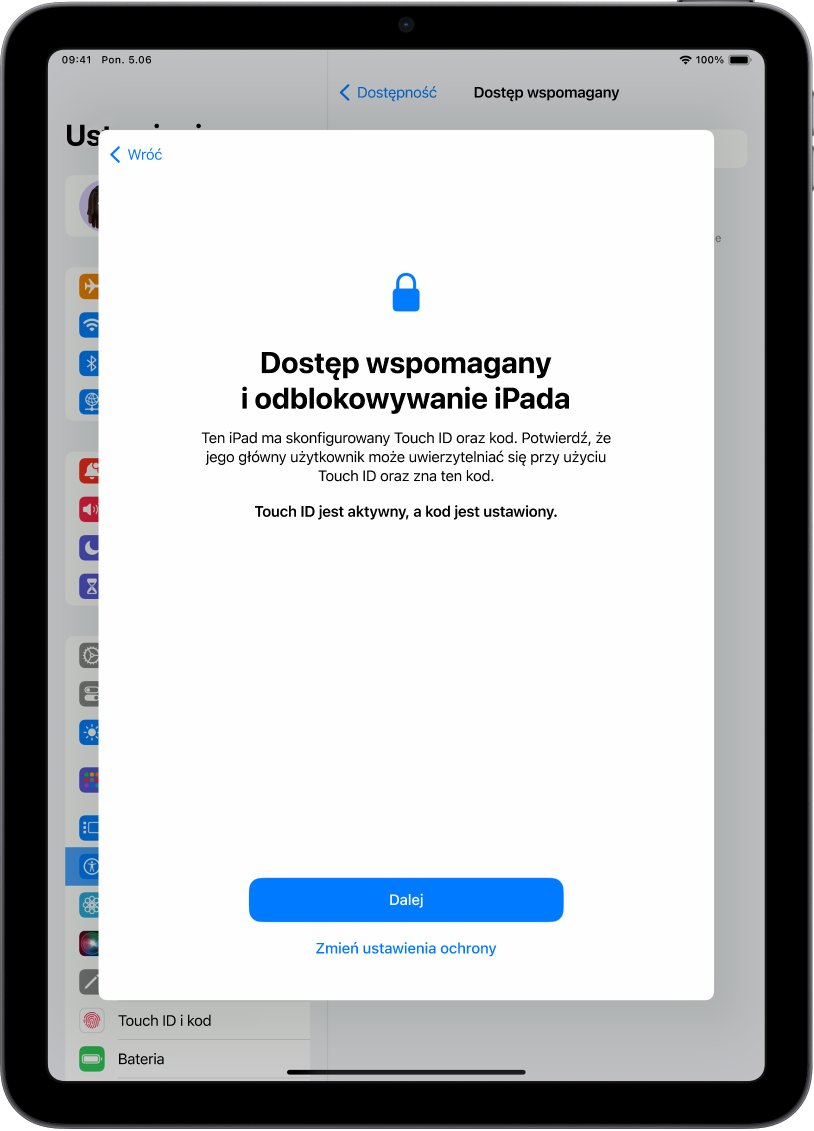 iPad z ekranem proszącym zaufaną osobę wspierającą o potwierdzenie, czy osoba używająca urządzenia zna kod urządzenia.