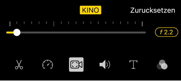 Der Schieberegler „Schärfentiefe“, der verfügbar ist, wenn du auf die Taste „Kino“ tippst