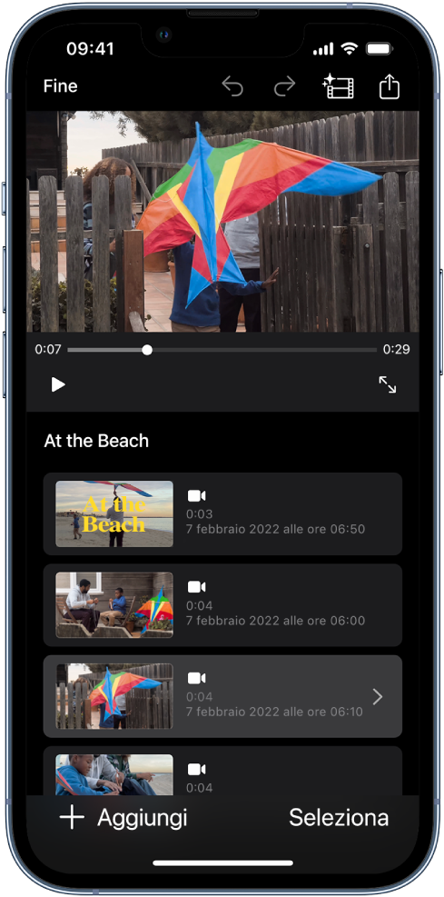 Progetto di filmato magico in iMovie su iPhone.