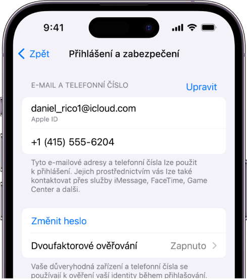 Displej iPhonu se zapnutým dvoufaktorovým ověřováním